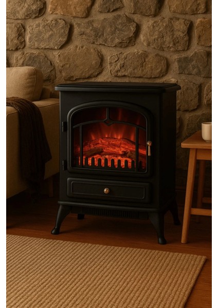 Elektrikli Şömine - 1850W Alev Efektli Dekoratif Soba Isıtıcı Fan