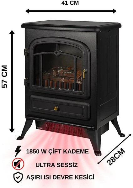 Elektrikli Şömine - 1850W Alev Efektli Dekoratif Soba Isıtıcı Fan indirimleri