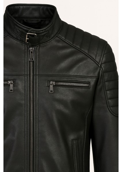 Erkek Gerçek Deri Regular Fit Fermuarlı Biker Detaylı Ceket modelleri