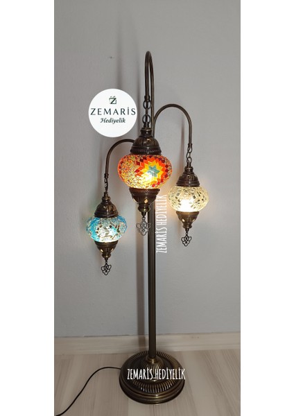 El Yapımı Otantik Mozaik 3 Kollu Lambader