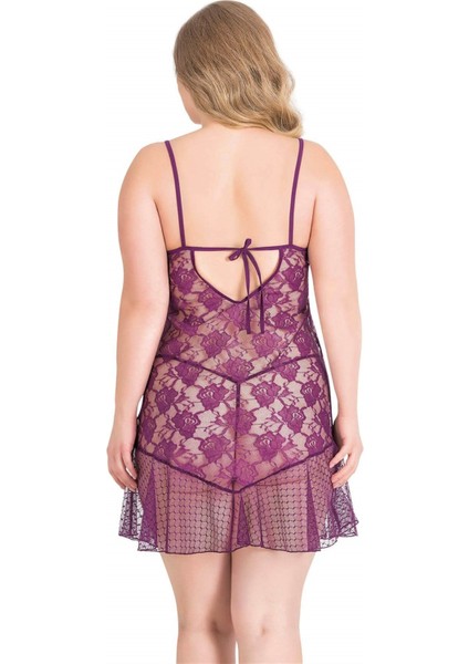 Arias Closet Büyük Beden Mor Kısa Tül Gecelik fiyatları