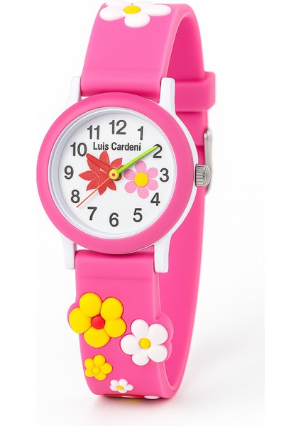 Çocuk Kol Saati Çoklu Çiçek Desenli ( Pembe ) 12023