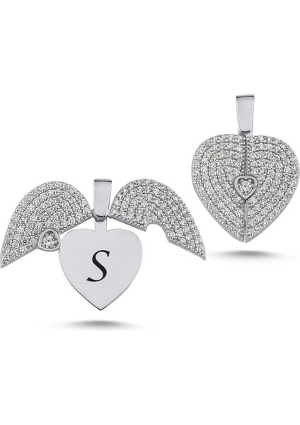 Beyaz Taşlı Açılır Kapanır Kalp Kolye Ucu