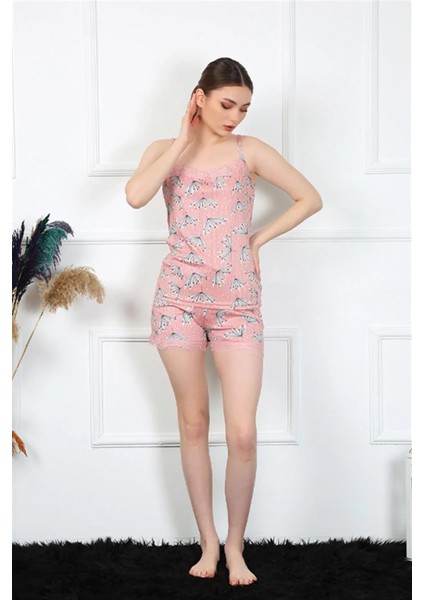 Kadın Ip Askılı Şortlu Takım Somon