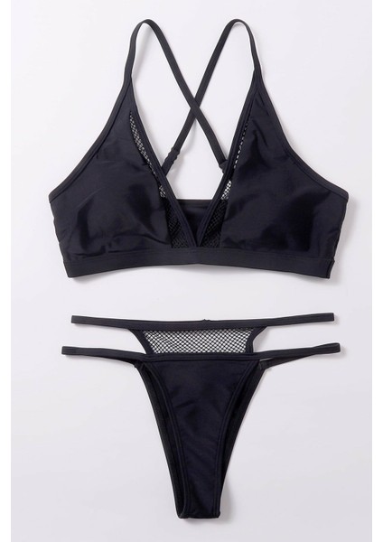 Kadın Siyah File Detaylı Özel Bikini Takımı indirimleri