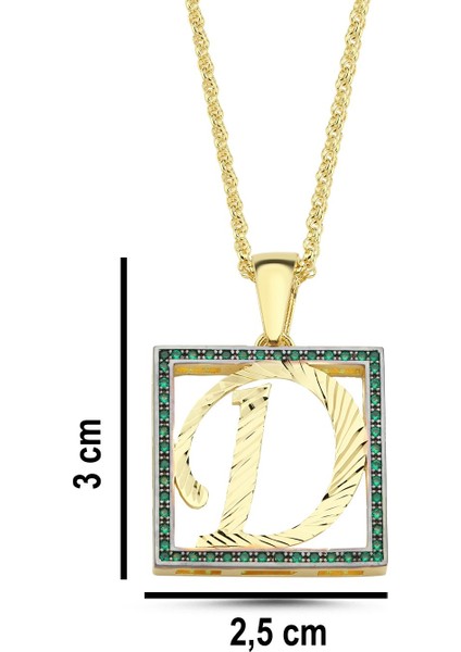 D Harfli Yeşil Taşlı 14 Ayar Altın Kaplama Kolye Hr4 modelleri