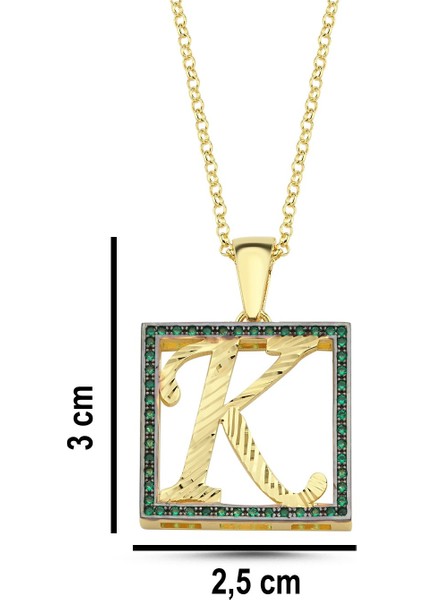 K Harfli Yeşil Taşlı 14 Ayar Altın Kaplama Kolye HR12 modelleri