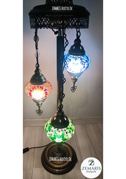 El Yapımı Otantik Mozaik Lambader 3 Lü