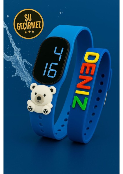 Çocuk Kol Saati Dokunmatik LED Su Geçirmez ve Bileklikli Mavi Ayıcık (Akıllı Saat Değildir)