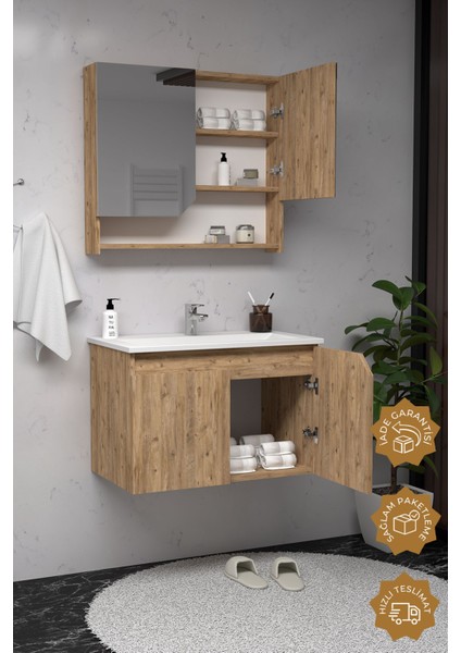 Napoli 80 cm Mdf Banyo Dolabı Seti Atlantik Çam fiyatları