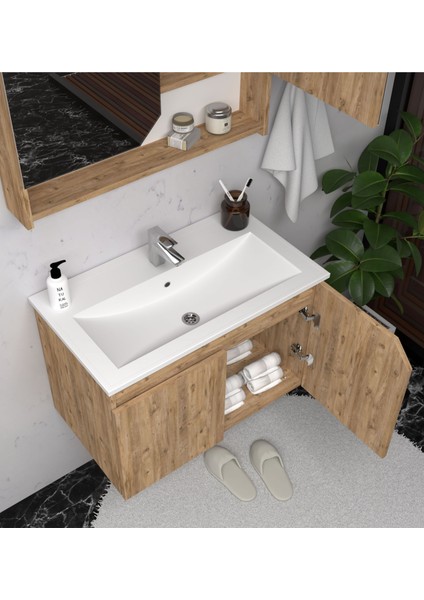 Napoli 80 cm Mdf Banyo Dolabı Seti Atlantik Çam modelleri