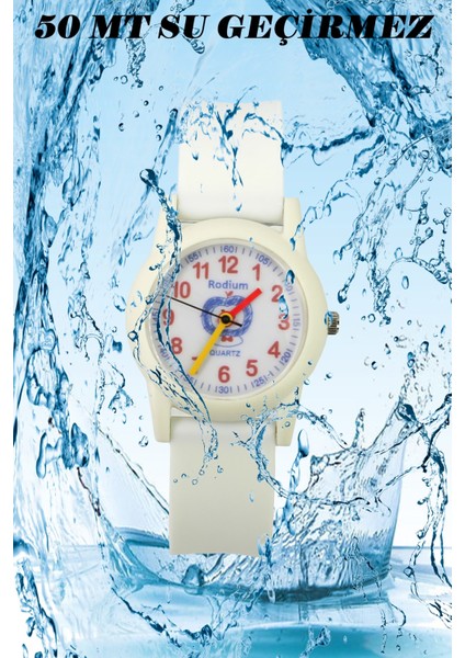 Çocuk Kol Saati Su Geçirmez Rodium Analaog (2211) (Beyaz)
