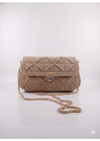 Peluş Iplikten El Dokuması Zincirli Astarlı Omuz Çantası