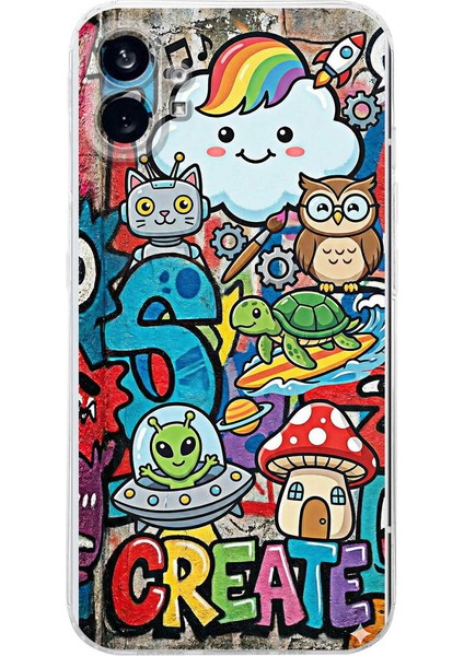 Nothing Phone 1 ile Uyumlu Grafiti Create Art Tasarımlı Şeffaf Silikon Kılıf