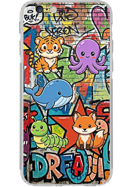 iPhone 6 Plus ile Uyumlu Grafiti Mini Tasarımlı Şeffaf Silikon Kılıf