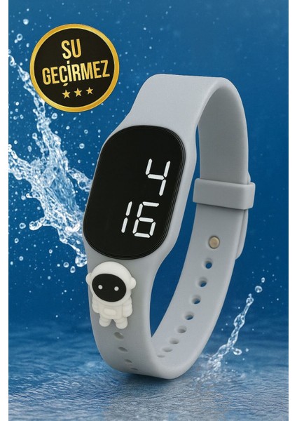 Çocuk Kol Saati Dokunmatik LED Su Geçirmez Gri Astronot (Akıllı Saat Değildir)