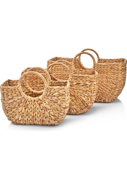 3'lü Hasır Kulplu Çok Amaçlı Sepet - Çanta - Organizer