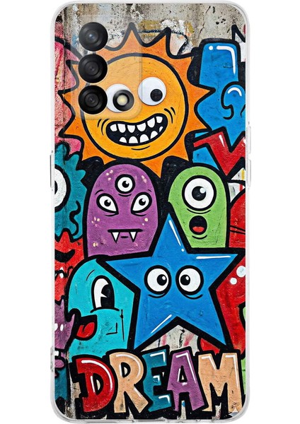 Oppo A74 ile Uyumlu Grafiti Dream Street Tasarımlı Şeffaf Silikon Kılıf