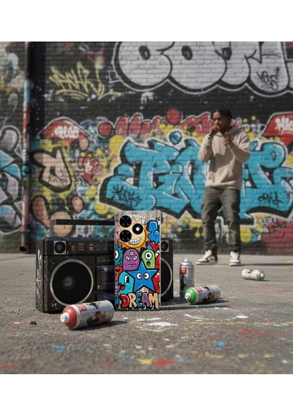 Oppo A74 ile Uyumlu Grafiti Dream Street Tasarımlı Şeffaf Silikon Kılıf modelleri
