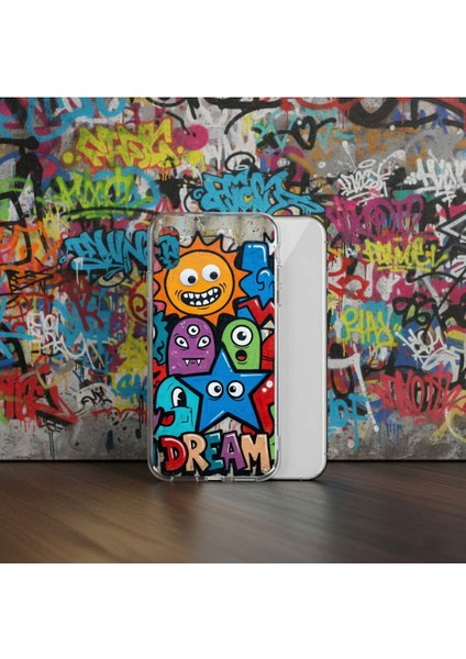 Oppo A74 ile Uyumlu Grafiti Dream Street Tasarımlı Şeffaf Silikon Kılıf