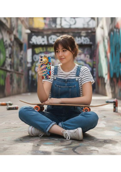 Oppo A74 ile Uyumlu Grafiti Dream Street Tasarımlı Şeffaf Silikon Kılıf