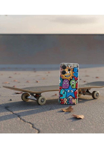 Oppo A74 ile Uyumlu Grafiti Dream Street Tasarımlı Şeffaf Silikon Kılıf