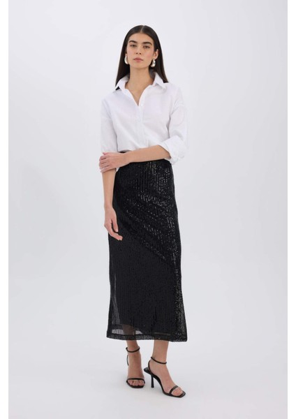 A Kesim Normal Bel Payetli Kumaş Maxi Etek E2440AX24WN fiyatları