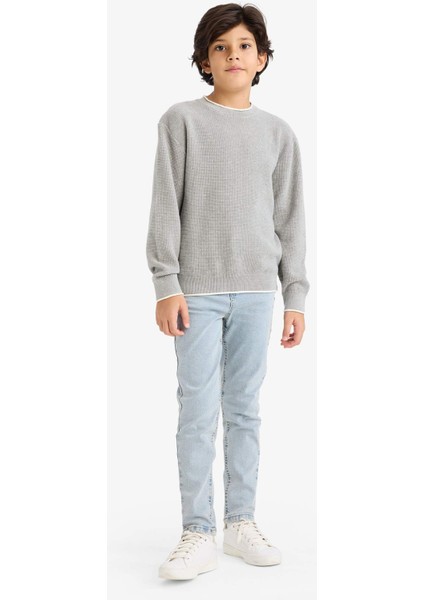 %100 Pamuk Erkek Çocuk Gri Bisiklet Yaka Basic Düz Triko Kazak U8991A624AU fiyatları