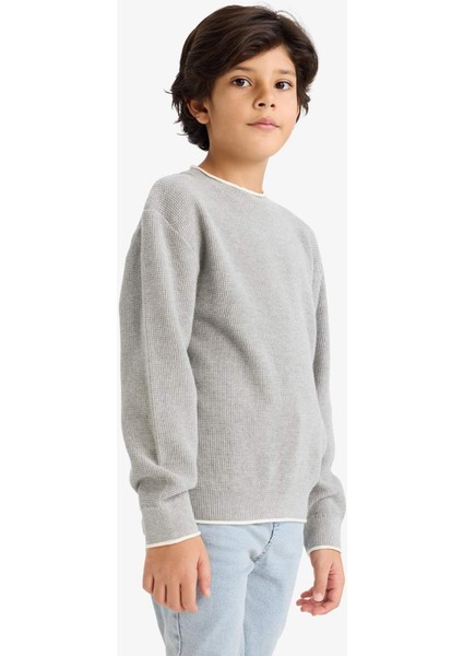 %100 Pamuk Erkek Çocuk Gri Bisiklet Yaka Basic Düz Triko Kazak U8991A624AU modelleri