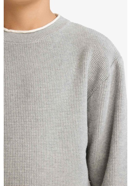 %100 Pamuk Erkek Çocuk Gri Bisiklet Yaka Basic Düz Triko Kazak U8991A624AU fırsatları