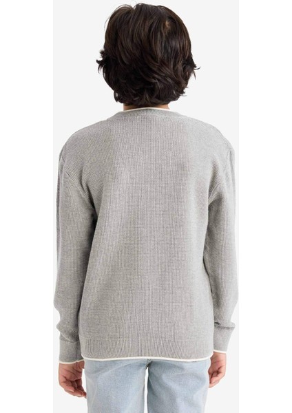 %100 Pamuk Erkek Çocuk Gri Bisiklet Yaka Basic Düz Triko Kazak U8991A624AU indirimleri