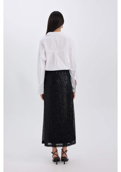 A Kesim Normal Bel Payetli Kumaş Maxi Etek E2440AX24WN