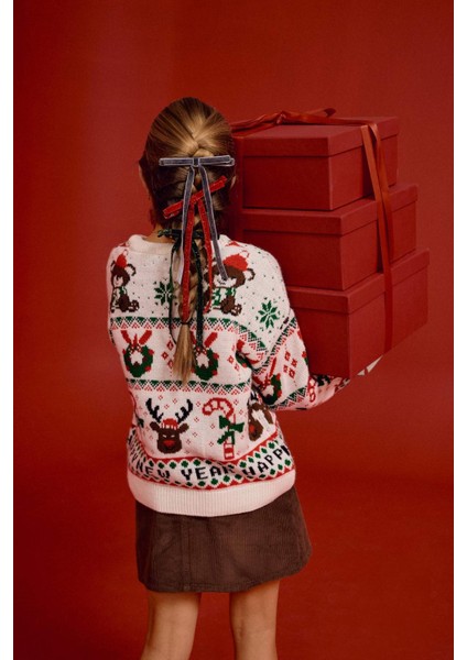 Kız Çocuk Yılbaşı Temalı Oversize Geniş Kalıp Bisiklet Yaka Kazak G0914A825WN fiyatları