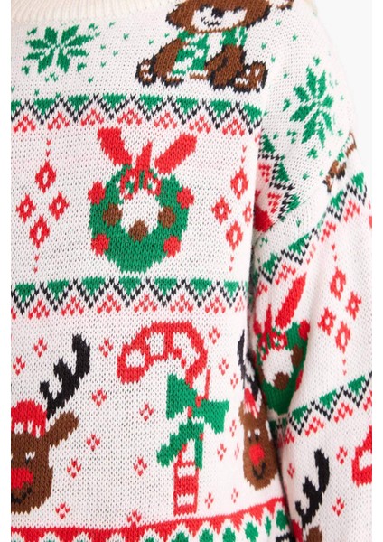 Kız Çocuk Yılbaşı Temalı Oversize Geniş Kalıp Bisiklet Yaka Kazak G0914A825WN indirimleri