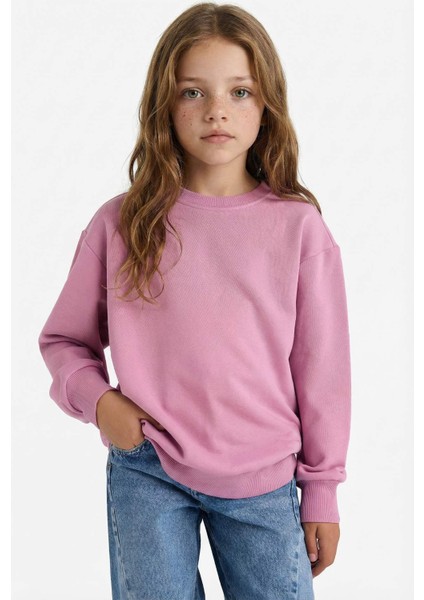 Kız Çocuk Relax Fit Bisiklet Yaka Basic Düz Okul Sweatshirt A2797A825AU