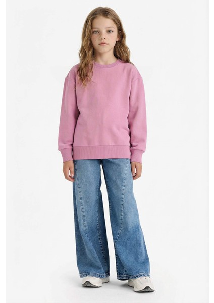 Kız Çocuk Relax Fit Bisiklet Yaka Basic Düz Okul Sweatshirt A2797A825AU fiyatları