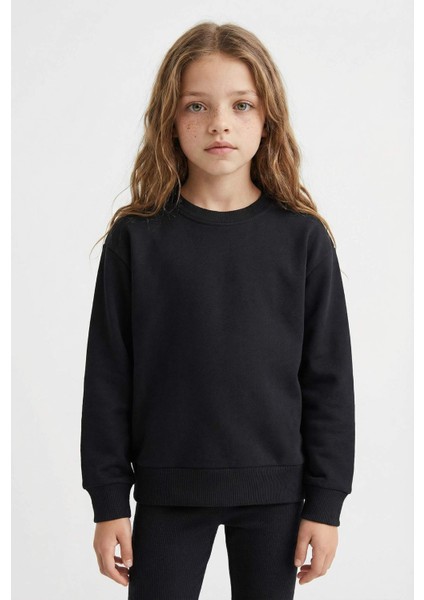 Kız Çocuk Relax Fit Bisiklet Yaka Basic Düz Okul Sweatshirt A2797A825AU