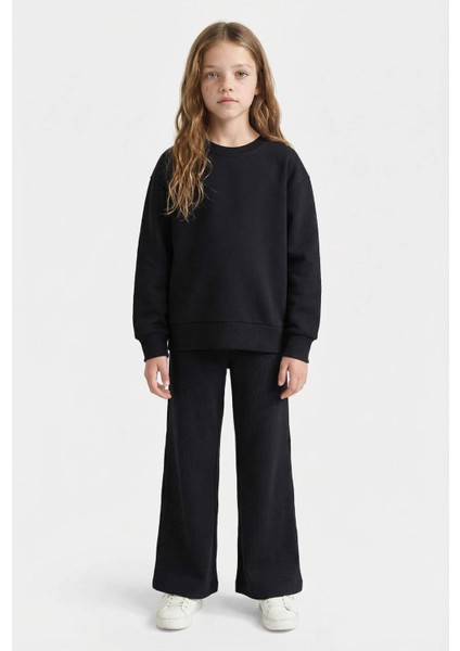 Kız Çocuk Relax Fit Bisiklet Yaka Basic Düz Okul Sweatshirt A2797A825AU fiyatları