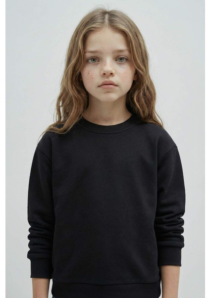 Kız Çocuk Relax Fit Bisiklet Yaka Basic Düz Okul Sweatshirt A2797A825AU modelleri