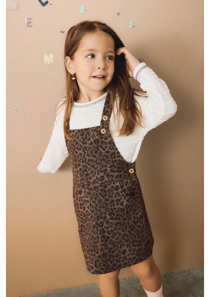 Kız Bebek Leopar Desenli Askılı Gabardin Salopet Elbise G5098A525WN