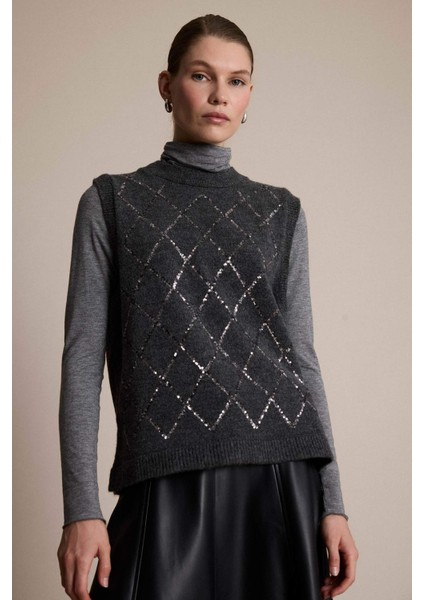 Regular Fit Bisiklet Yaka Nakışlı Triko Süveter G6355AX25WN