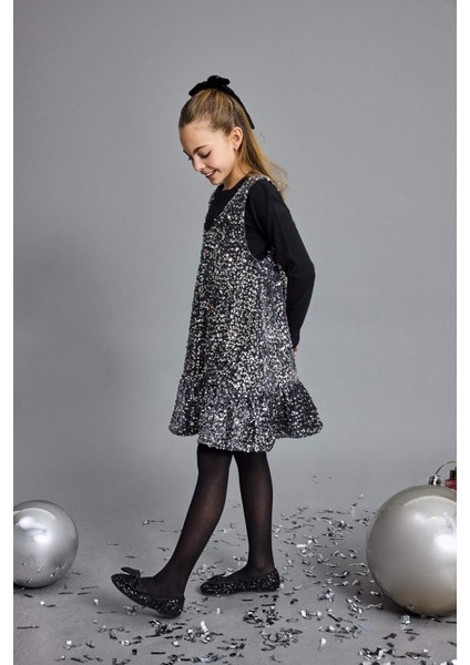 Kız Çocuk 2'li Takım Uzun Kollu Tişört Payetli Kolsuz Elbise G5388A825WN fiyatları