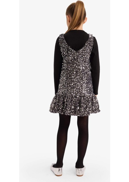 Kız Çocuk 2'li Takım Uzun Kollu Tişört Payetli Kolsuz Elbise G5388A825WN