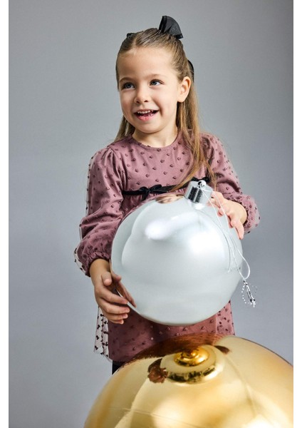 Kız Bebek Puantiyeli Fiyonk Detaylı Uzun Kollu Tül Elbise G5732A525WN modelleri