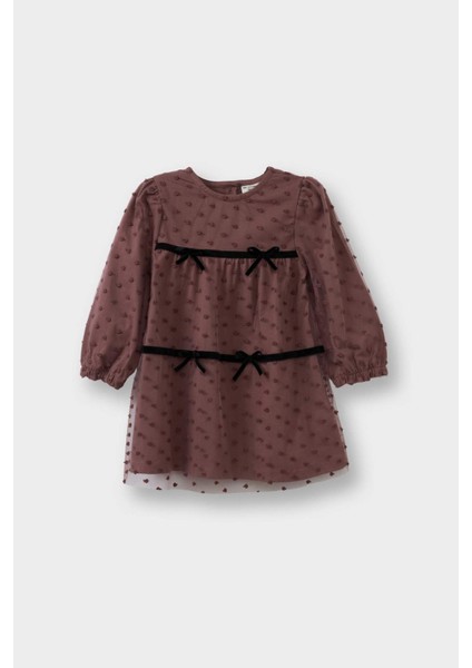 Kız Bebek Puantiyeli Fiyonk Detaylı Uzun Kollu Tül Elbise G5732A525WN fırsatları