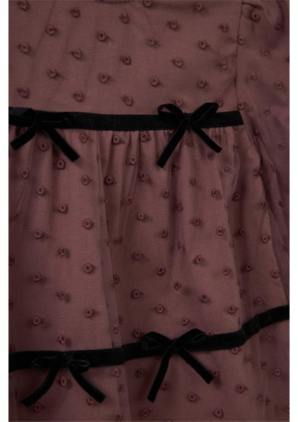 Kız Bebek Puantiyeli Fiyonk Detaylı Uzun Kollu Tül Elbise G5732A525WN indirimleri