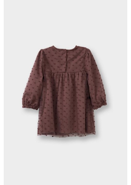 Kız Bebek Puantiyeli Fiyonk Detaylı Uzun Kollu Tül Elbise G5732A525WN