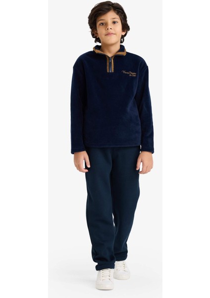 Erkek Çocuk Yarım Balıkçı Yaka Fermuarlı Nakışlı İçi Yumuşak Tüylü Polar Sweatshirt G3670A825CW fırsatları