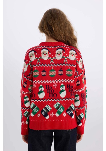 Yılbaşı Temalı Bisiklet Yaka Triko Kazak D1111AX24CW