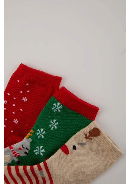 Erkek Bebek Yılbaşı Temalı Yeni Yıl Baskılı Kaydırmaz Taban 3'lü Pamuklu Uzun Çorap B6307A5NS modelleri